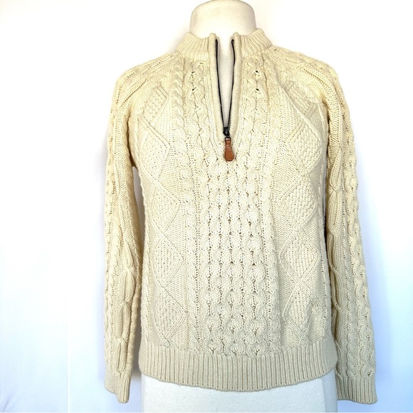 LL BEAN 1/4 ZIP CABLE KNIT COZY COMFY SWEATER IN CREAM. 14/16 Y. Women Sz S 4/6 - Picture 2 of 10